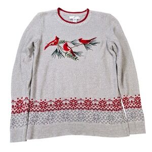 Christopher & Banks Cardinal Knit Sweater Womens Size S Gray Fair Isle Snowflake